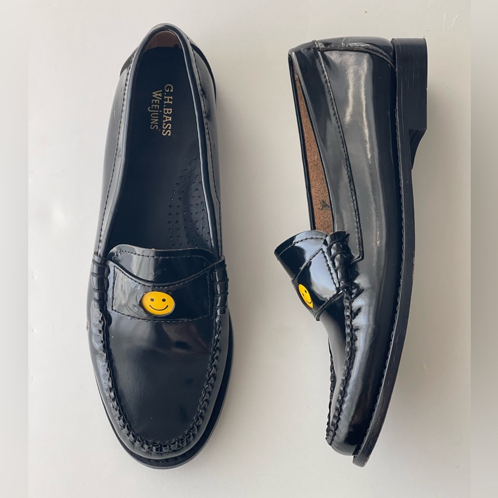 GH Bass Loafer Whitney Smiley Weejun Black Shiny 9M READ Description